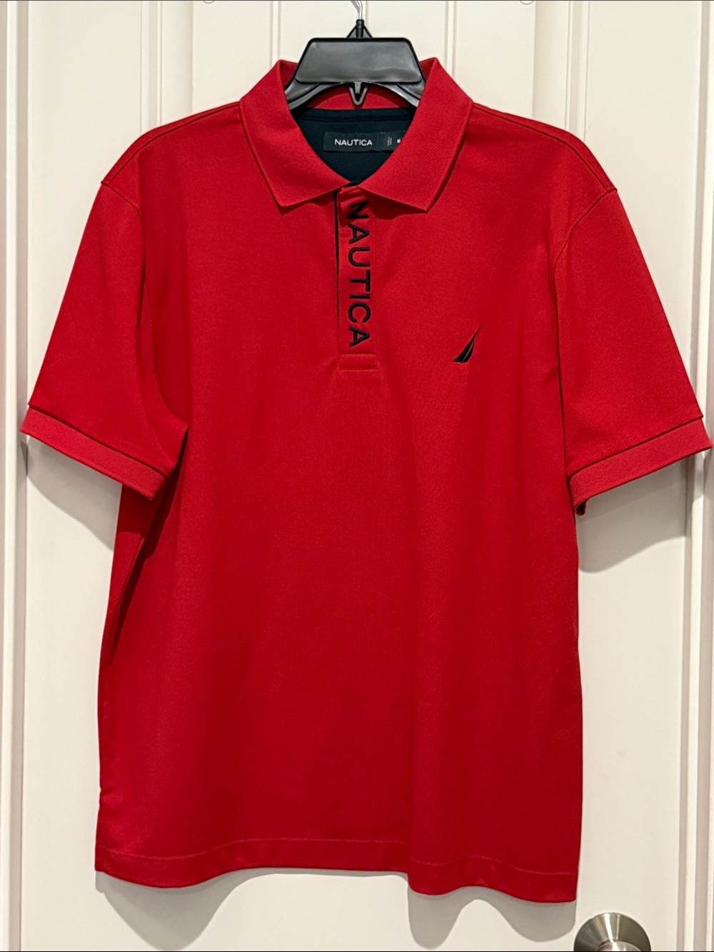 Nautica Men's Bright Red Polo with Navy Logo